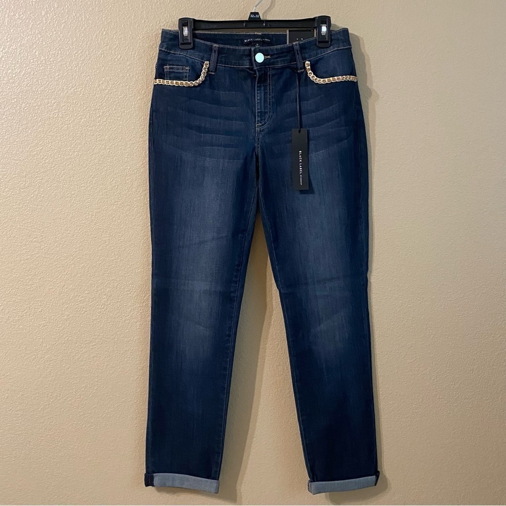 Chicos New Size 0 US 4 Rhinestone Bejewel Trim Pocket Jeans Dark Wash Indigo
